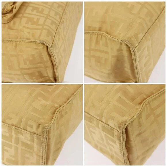 FENDI Zucca Canvas Hand Bag Yellow Gold Auth